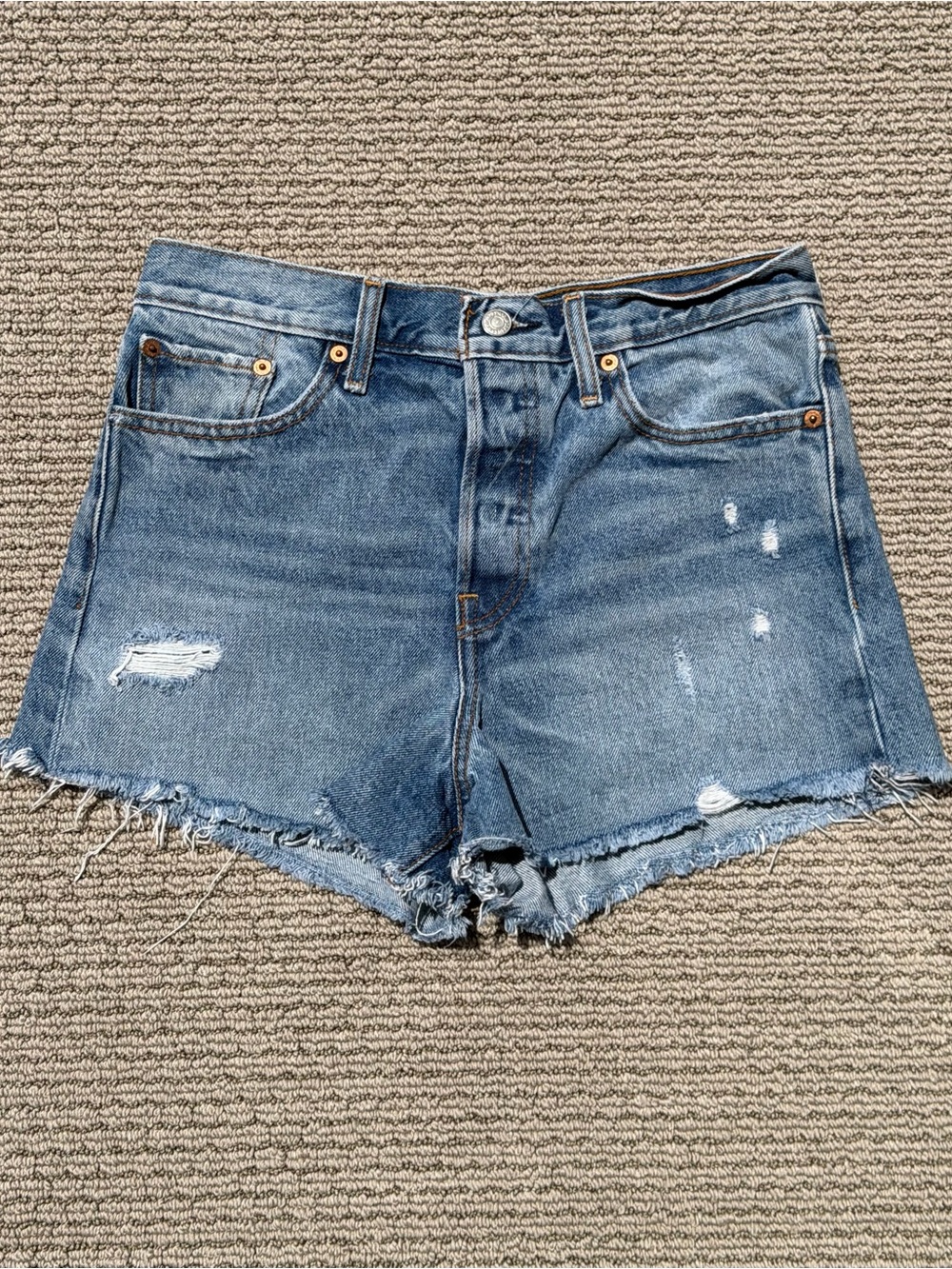 Levi's 501 Button Fly distressed Denim Shorts - Blue